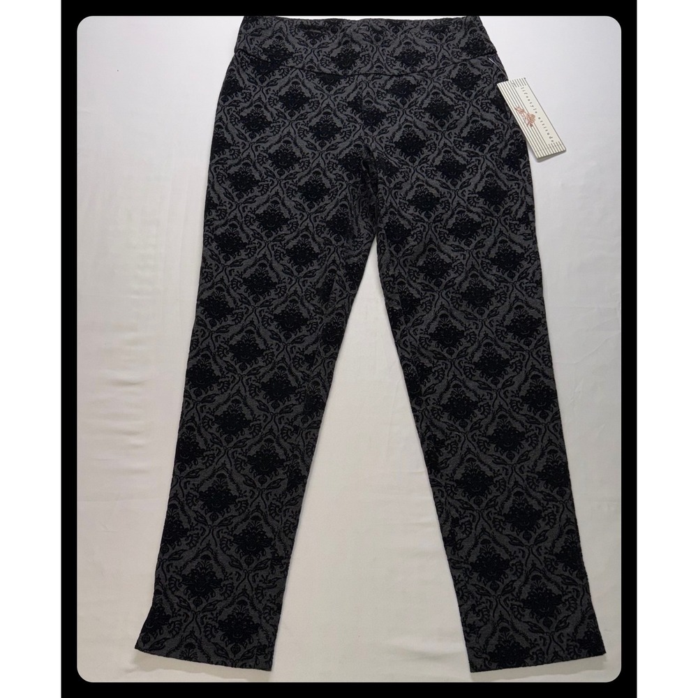 Lifestyle Attitude Pants Womens Medium Gray Black Damask Pull On Stretch Trouser